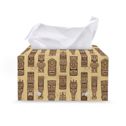 Wooden Tiki Pattern Print Leather Tissue Box Cover