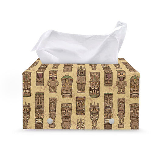 Wooden Tiki Pattern Print Leather Tissue Box Cover