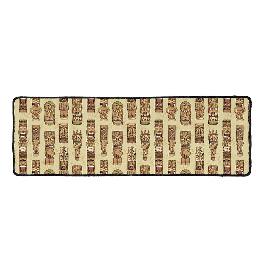 Wooden Tiki Pattern Print Long Kitchen Mat