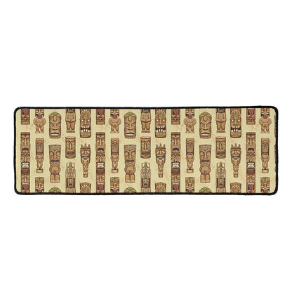 Wooden Tiki Pattern Print Long Kitchen Mat