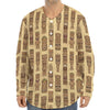 Wooden Tiki Pattern Print Long Sleeve Baseball Jersey