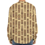 Wooden Tiki Pattern Print Long Sleeve Baseball Jersey