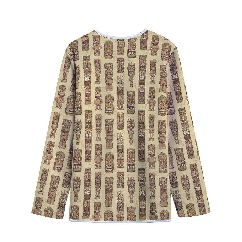 Wooden Tiki Pattern Print Long Sleeve Short Coat