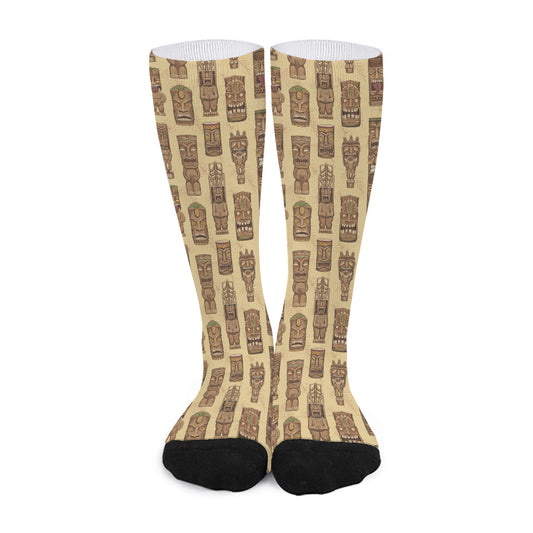Wooden Tiki Pattern Print Long Socks