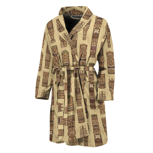Wooden Tiki Pattern Print Men's Bathrobe