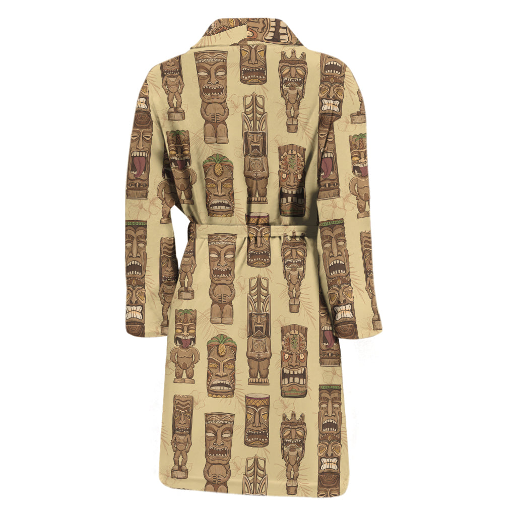 Wooden Tiki Pattern Print Men's Bathrobe