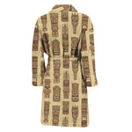 Wooden Tiki Pattern Print Men's Bathrobe