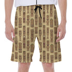 Wooden Tiki Pattern Print Men's Beach Shorts