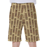 Wooden Tiki Pattern Print Men's Beach Shorts
