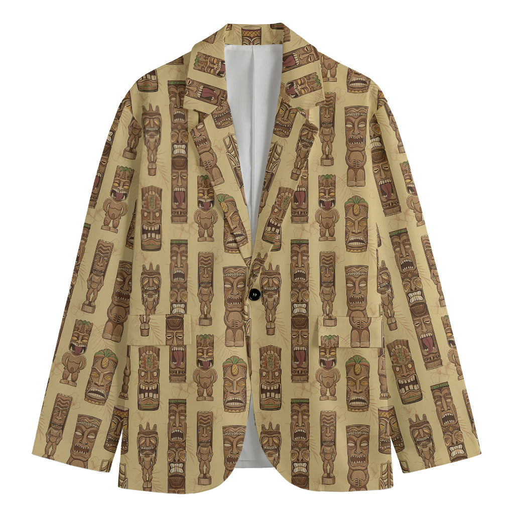 Wooden Tiki Pattern Print Men's Blazer