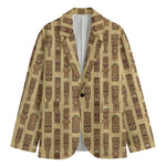 Wooden Tiki Pattern Print Men's Blazer