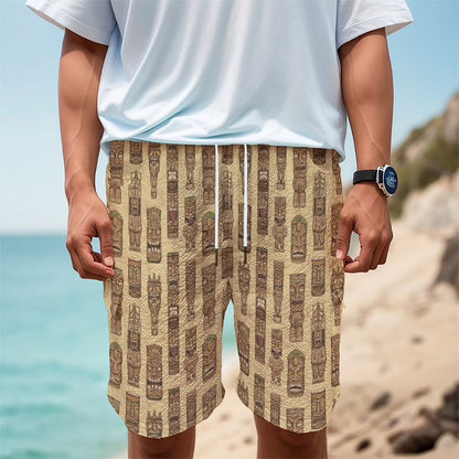 Wooden Tiki Pattern Print Men's Cargo Shorts