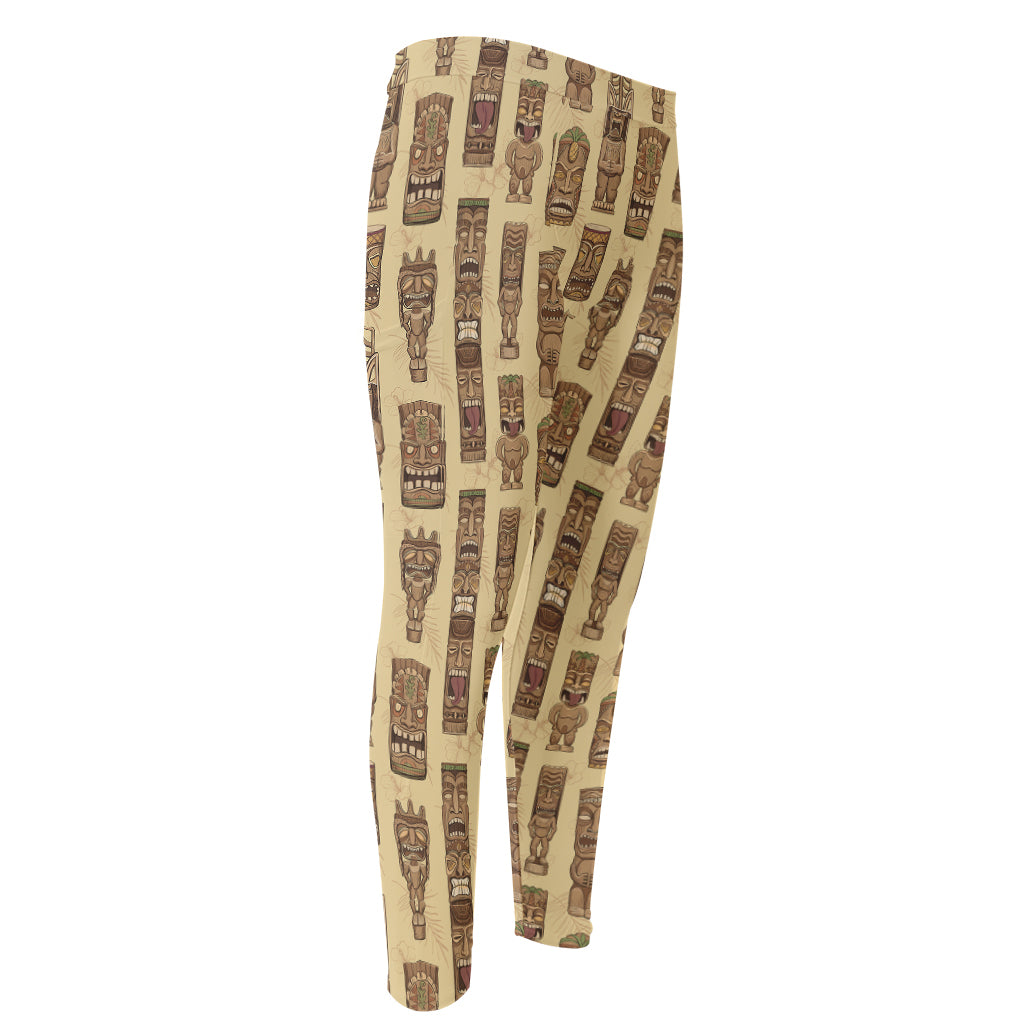 Wooden Tiki Pattern Print Men's Compression Pants