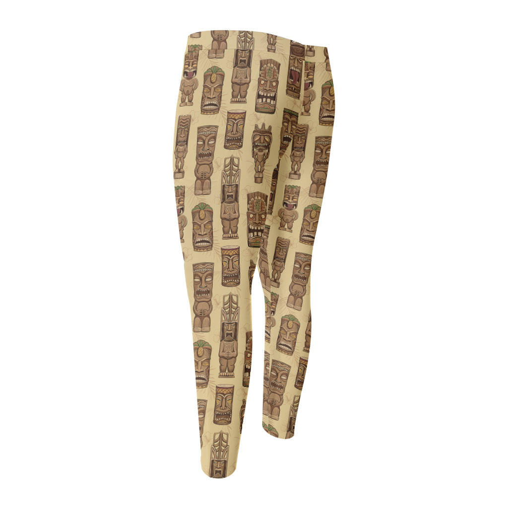 Wooden Tiki Pattern Print Men's Compression Pants