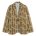 Wooden Tiki Pattern Print Men's Cotton Blazer