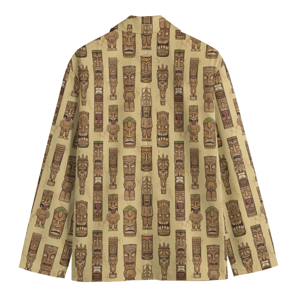 Wooden Tiki Pattern Print Men's Cotton Blazer