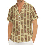 Wooden Tiki Pattern Print Men's Deep V-Neck Shirt