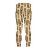 Wooden Tiki Pattern Print Men's leggings