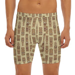Wooden Tiki Pattern Print Men's Long Boxer Briefs