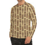 Wooden Tiki Pattern Print Men's Long Sleeve Rash Guard
