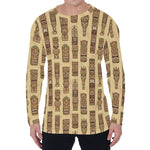 Wooden Tiki Pattern Print Men's Long Sleeve T-Shirt