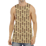 Wooden Tiki Pattern Print Men's Muscle Tank Top