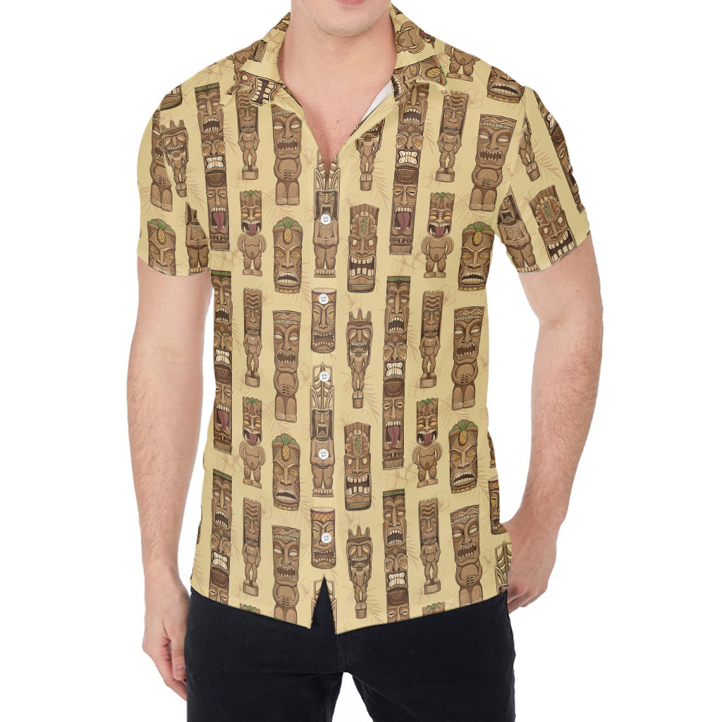 Wooden Tiki Pattern Print Men's Shirt