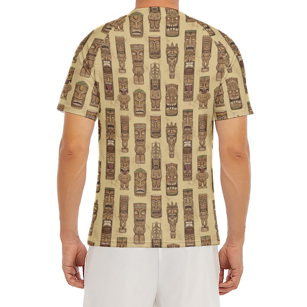 Wooden Tiki Pattern Print Men's Short Sleeve Rash Guard
