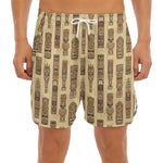 Wooden Tiki Pattern Print Men's Split Running Shorts