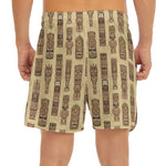 Wooden Tiki Pattern Print Men's Split Running Shorts