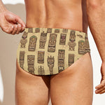 Wooden Tiki Pattern Print Men's Swim Briefs