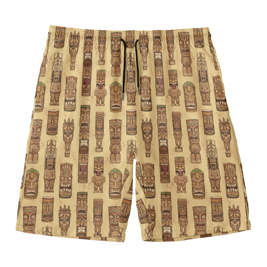 Wooden Tiki Pattern Print Men's Swim Trunks