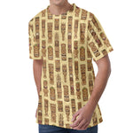Wooden Tiki Pattern Print Men's Velvet T-Shirt
