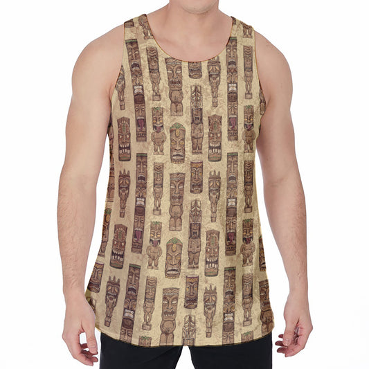Wooden Tiki Pattern Print Men's Velvet Tank Top