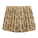 Wooden Tiki Pattern Print Mesh Shorts
