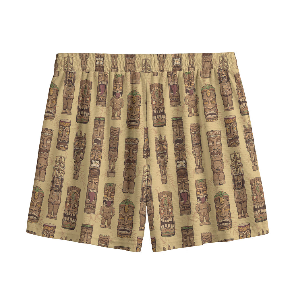 Wooden Tiki Pattern Print Mesh Shorts