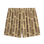 Wooden Tiki Pattern Print Mesh Shorts