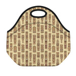 Wooden Tiki Pattern Print Neoprene Lunch Bag
