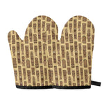 Wooden Tiki Pattern Print Oven Mitts