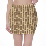 Wooden Tiki Pattern Print Pencil Mini Skirt