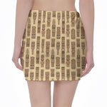 Wooden Tiki Pattern Print Pencil Mini Skirt