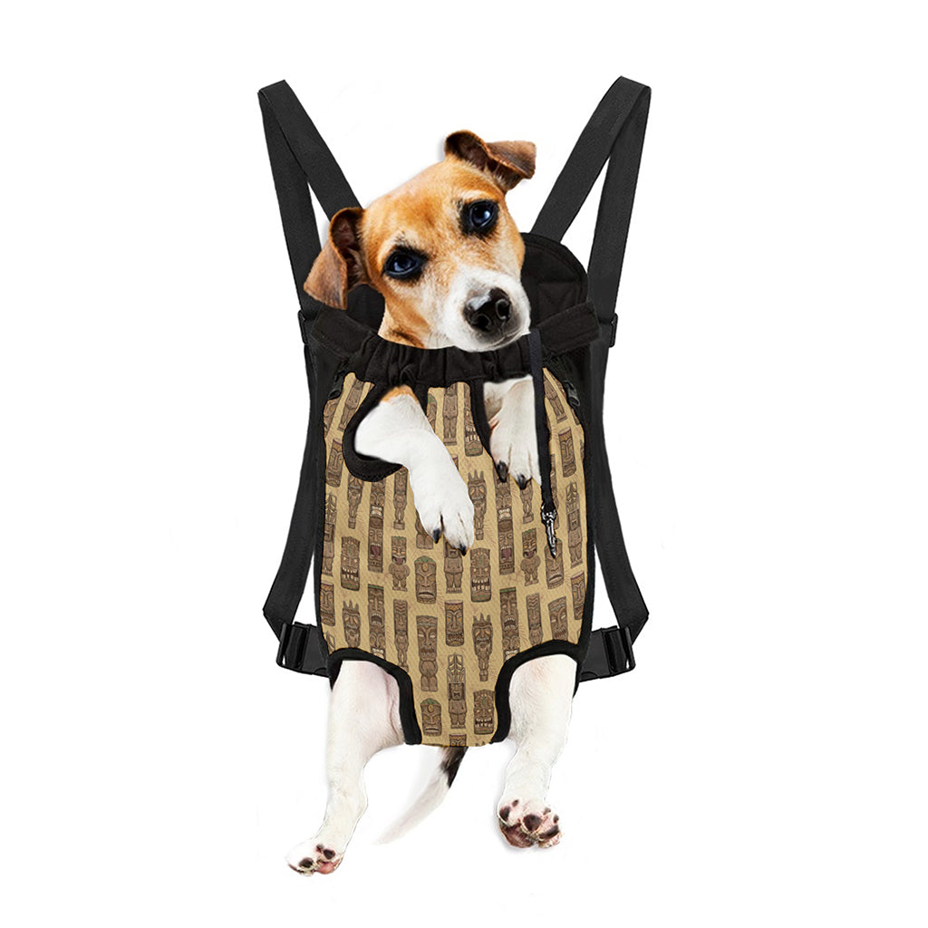Wooden Tiki Pattern Print Pet Carrier Backpack
