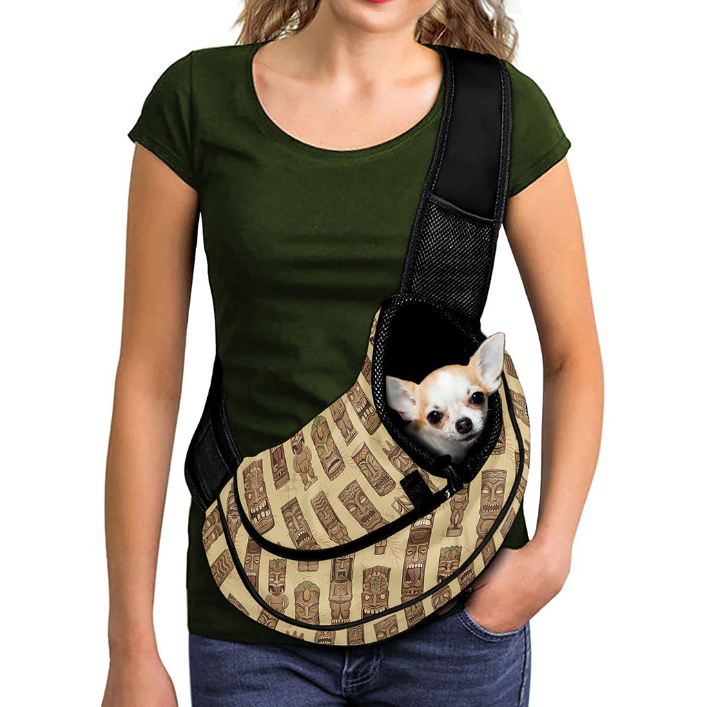 Wooden Tiki Pattern Print Pet Sling Carrier