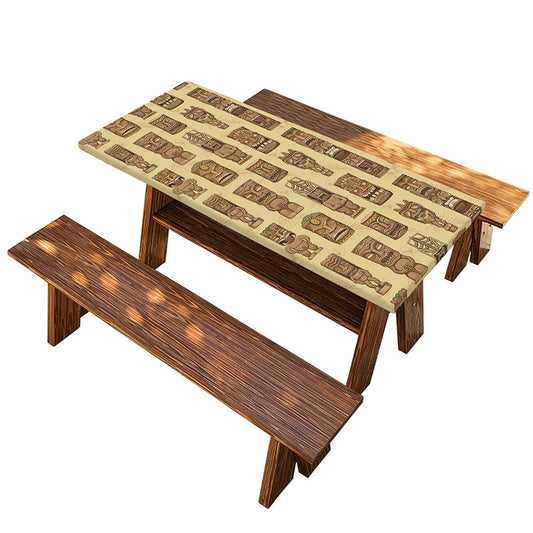 Wooden Tiki Pattern Print Picnic Table Cover