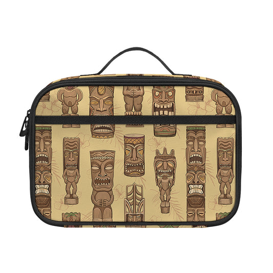 Wooden Tiki Pattern Print Portable Lunch Bag