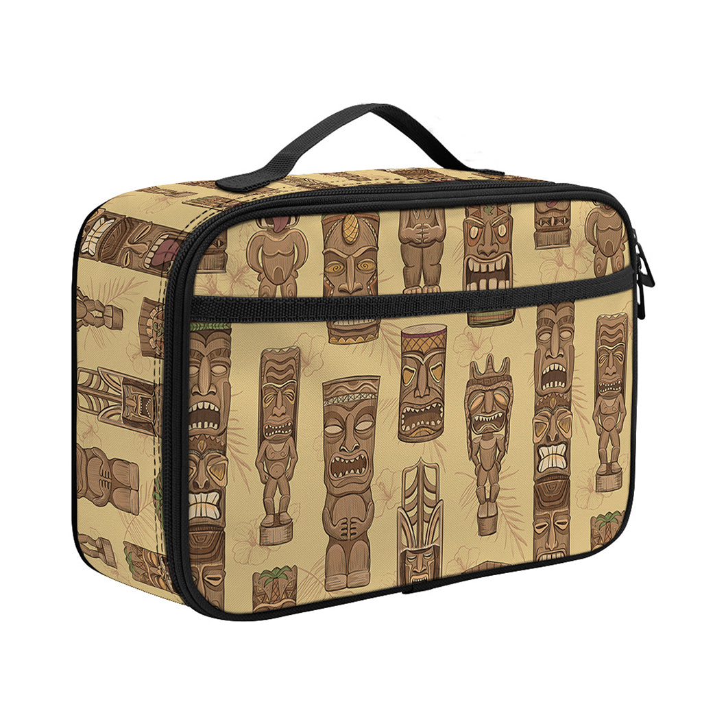 Wooden Tiki Pattern Print Portable Lunch Bag