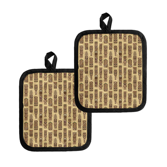 Wooden Tiki Pattern Print Pot Holders