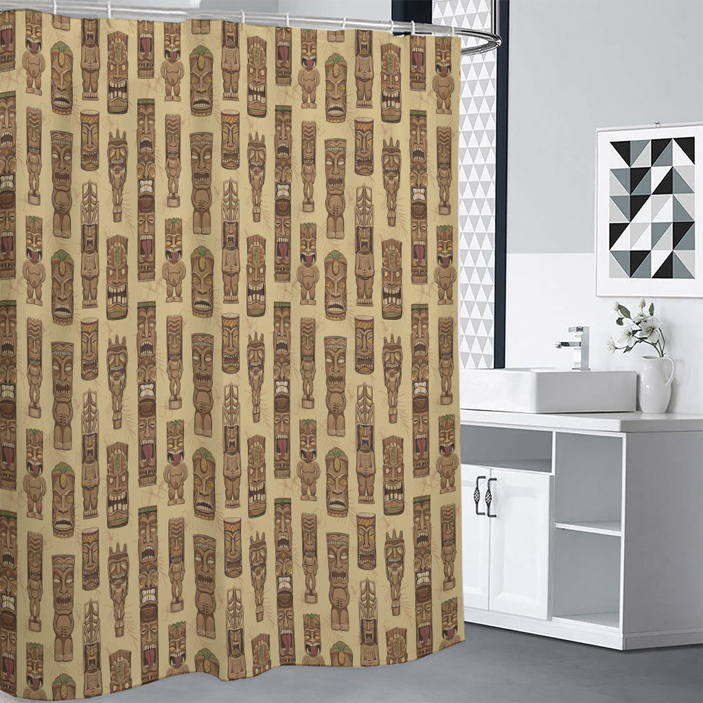 Wooden Tiki Pattern Print Premium Shower Curtain