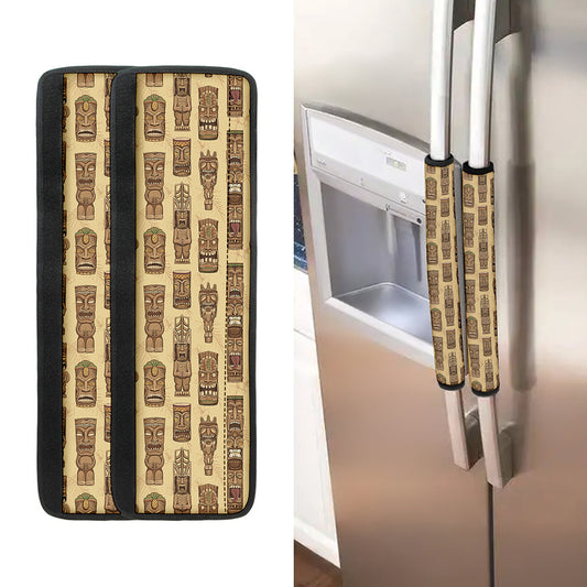 Wooden Tiki Pattern Print Refrigerator Handle Covers