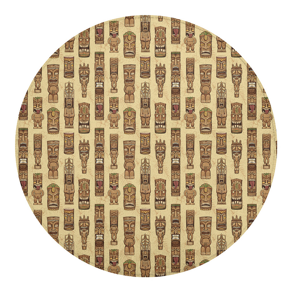 Wooden Tiki Pattern Print Round Blanket